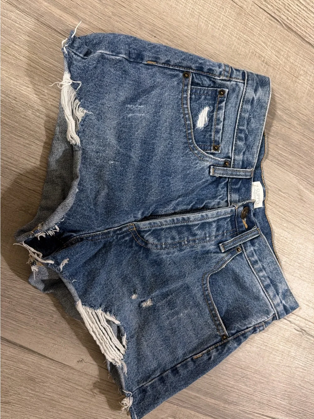 Z Supply Distressed Denim Blue High-Rise Shorts